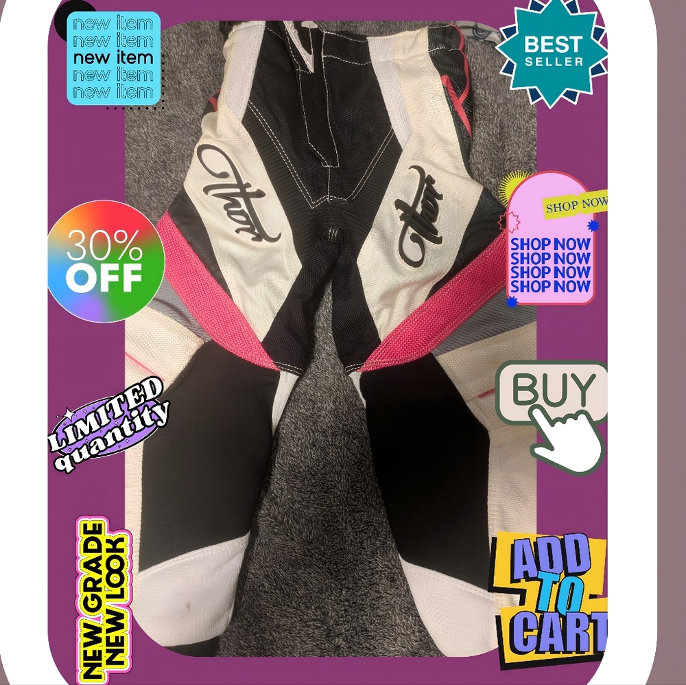 Thor Racing Gear in Black, Pink, and Cream